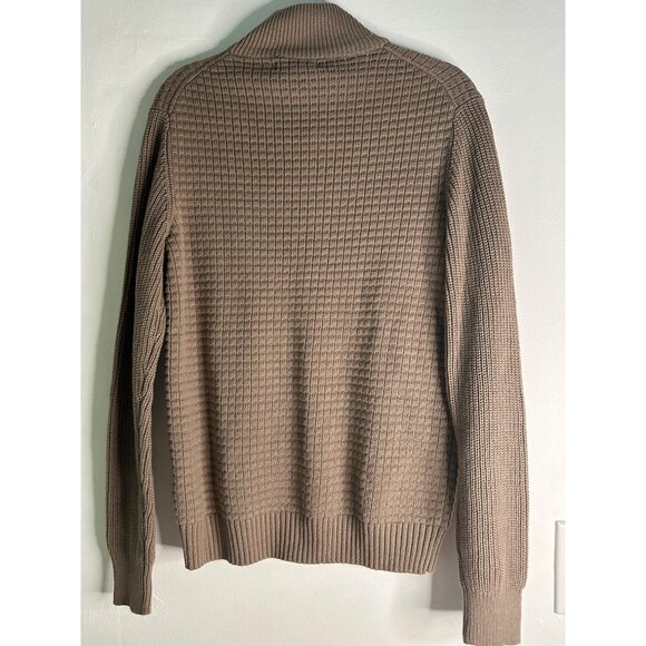 Men’s M Cable Knit Sweater Light Brown Button Neck Pullover Classic Fall Layer - Picture 6 of 6